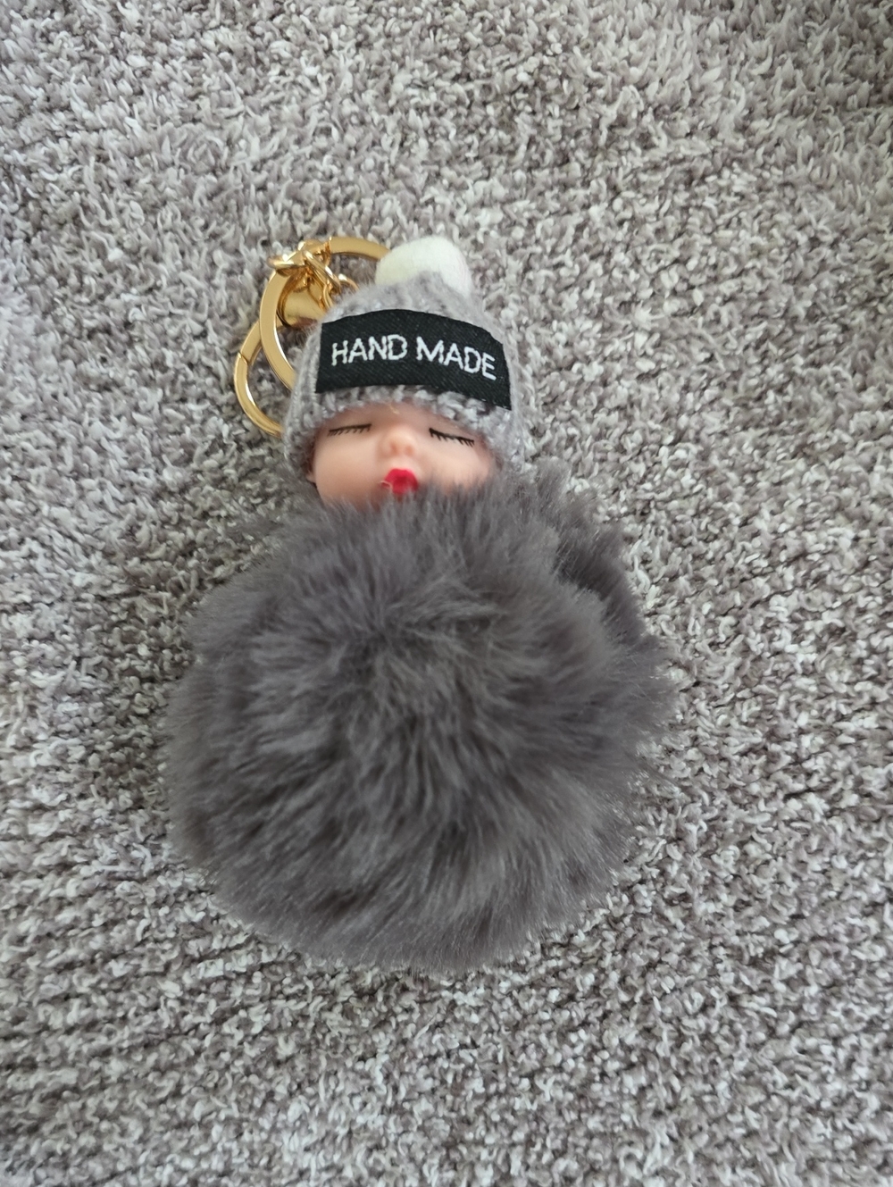 Grey Pom Doll Keychain